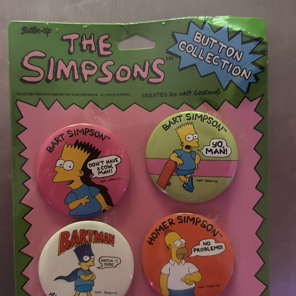NIB VTG “The Simpsons” 6 Button 1990 Collectible Bart Homer Family Bartman - Picture 2 of 5